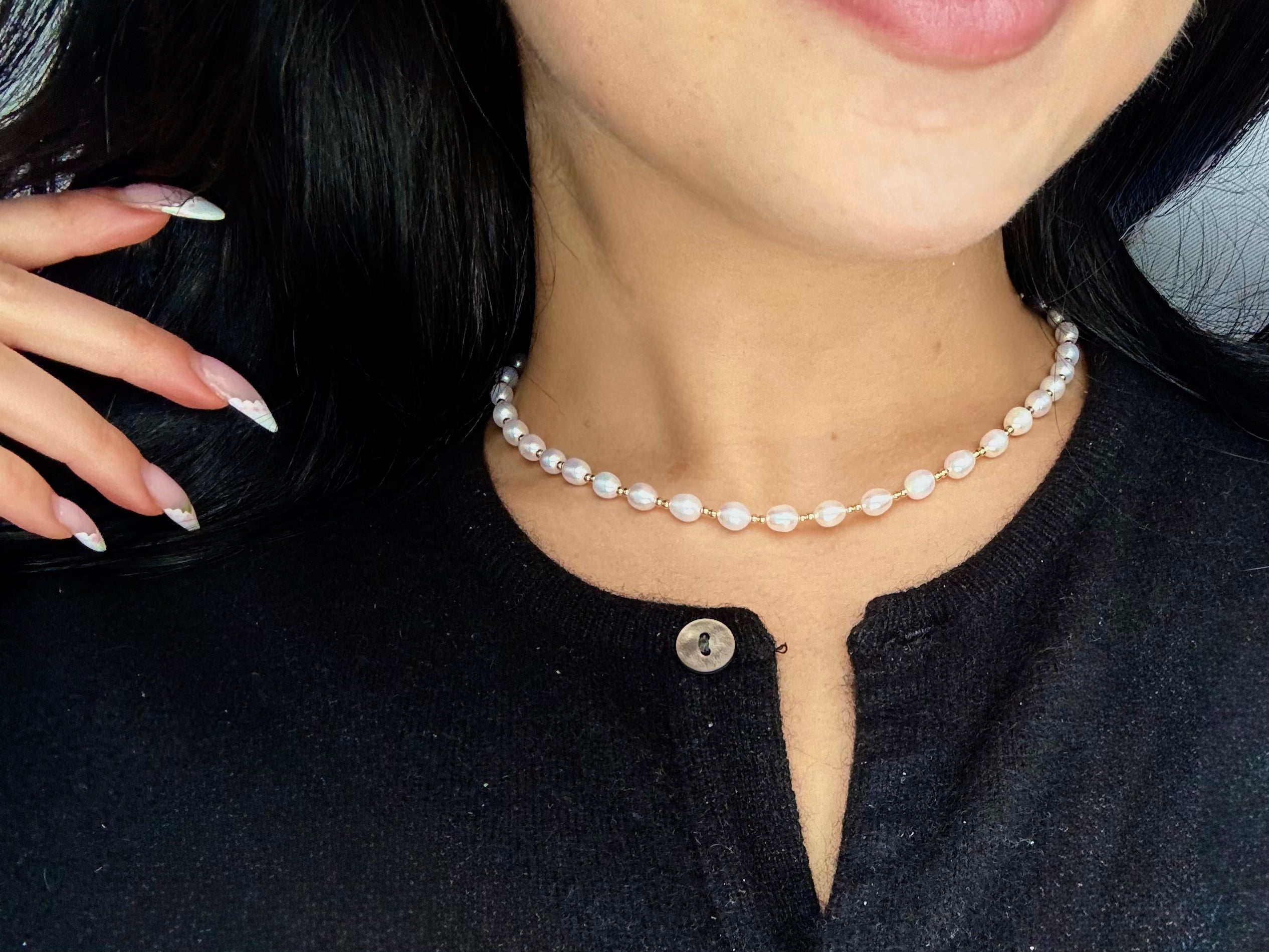 Taylor Freshwater Pearl Beaded Necklace Gold Filled