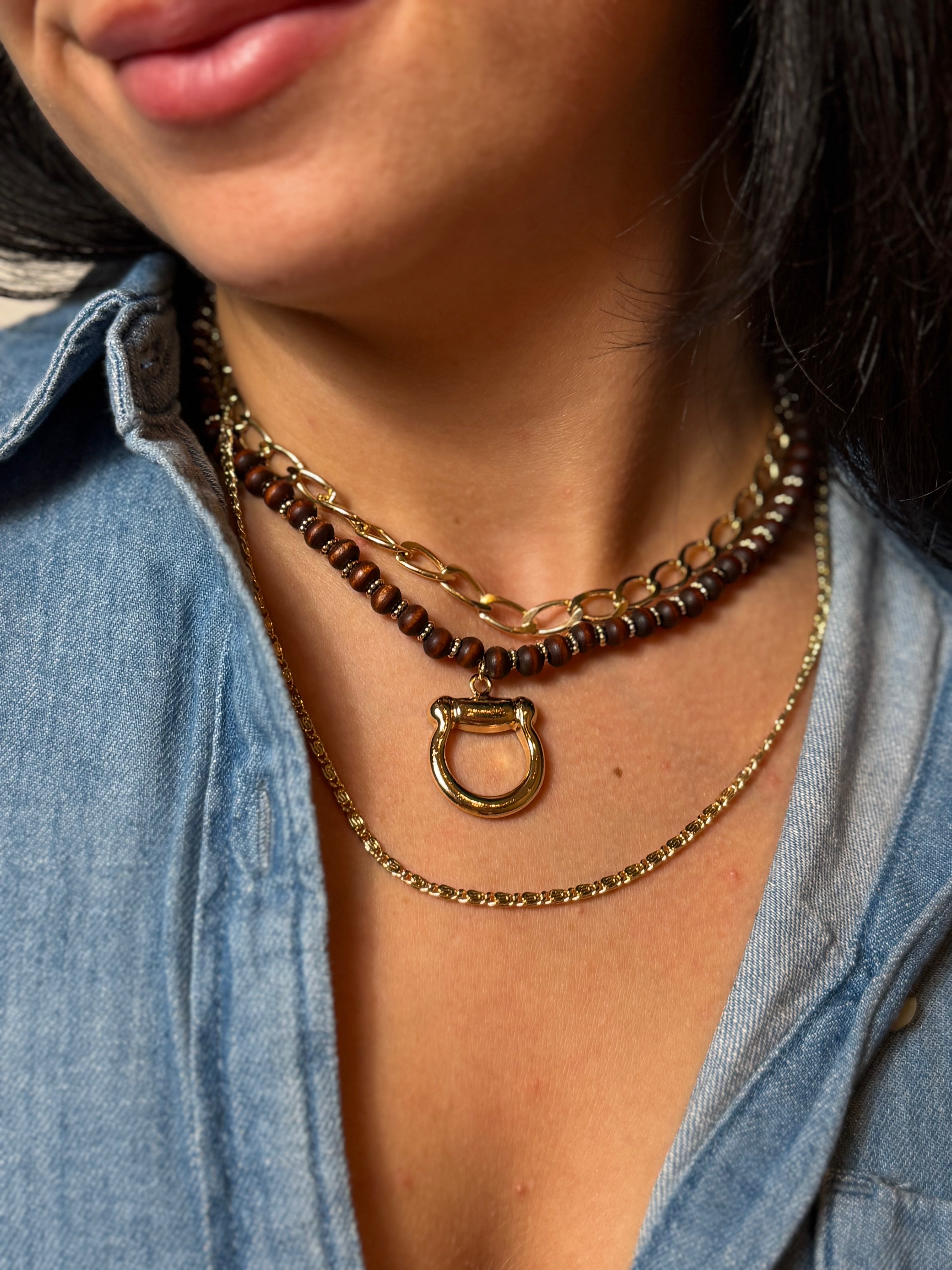 Horse Bit Wood Beaded Necklace