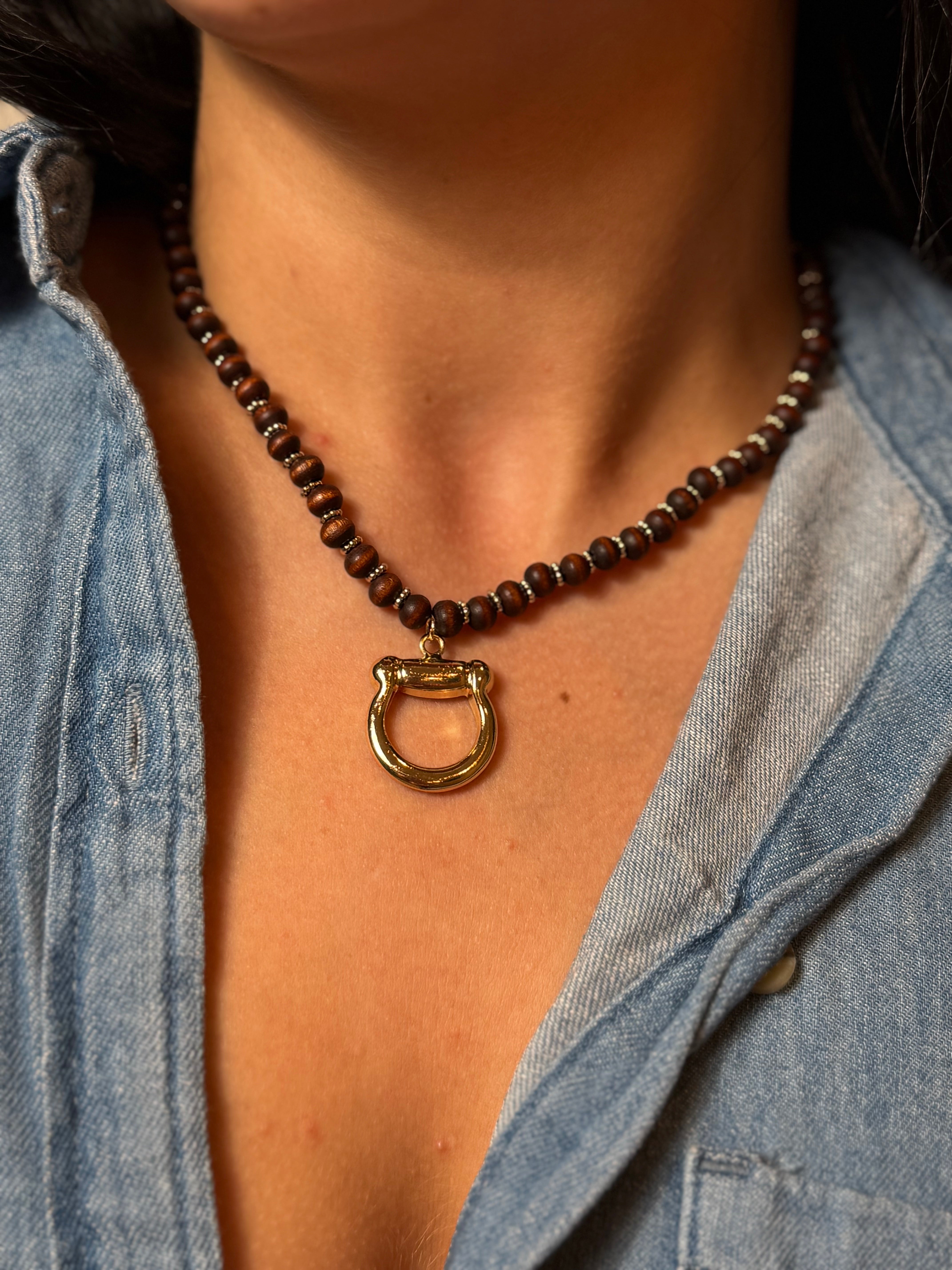 Horse Bit Wood Beaded Necklace