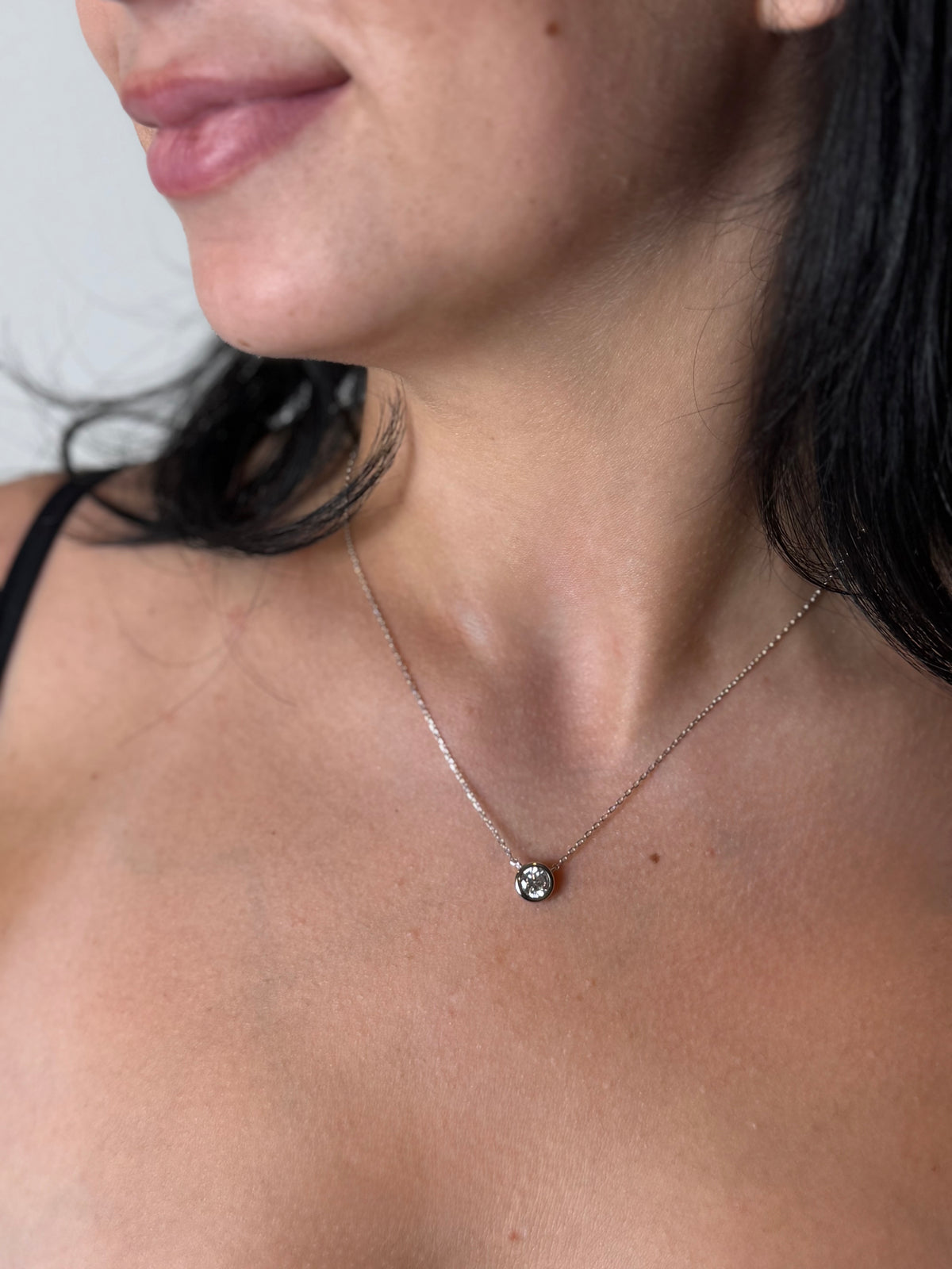 Sterling Silver Bezel Set Solitaire Necklace
