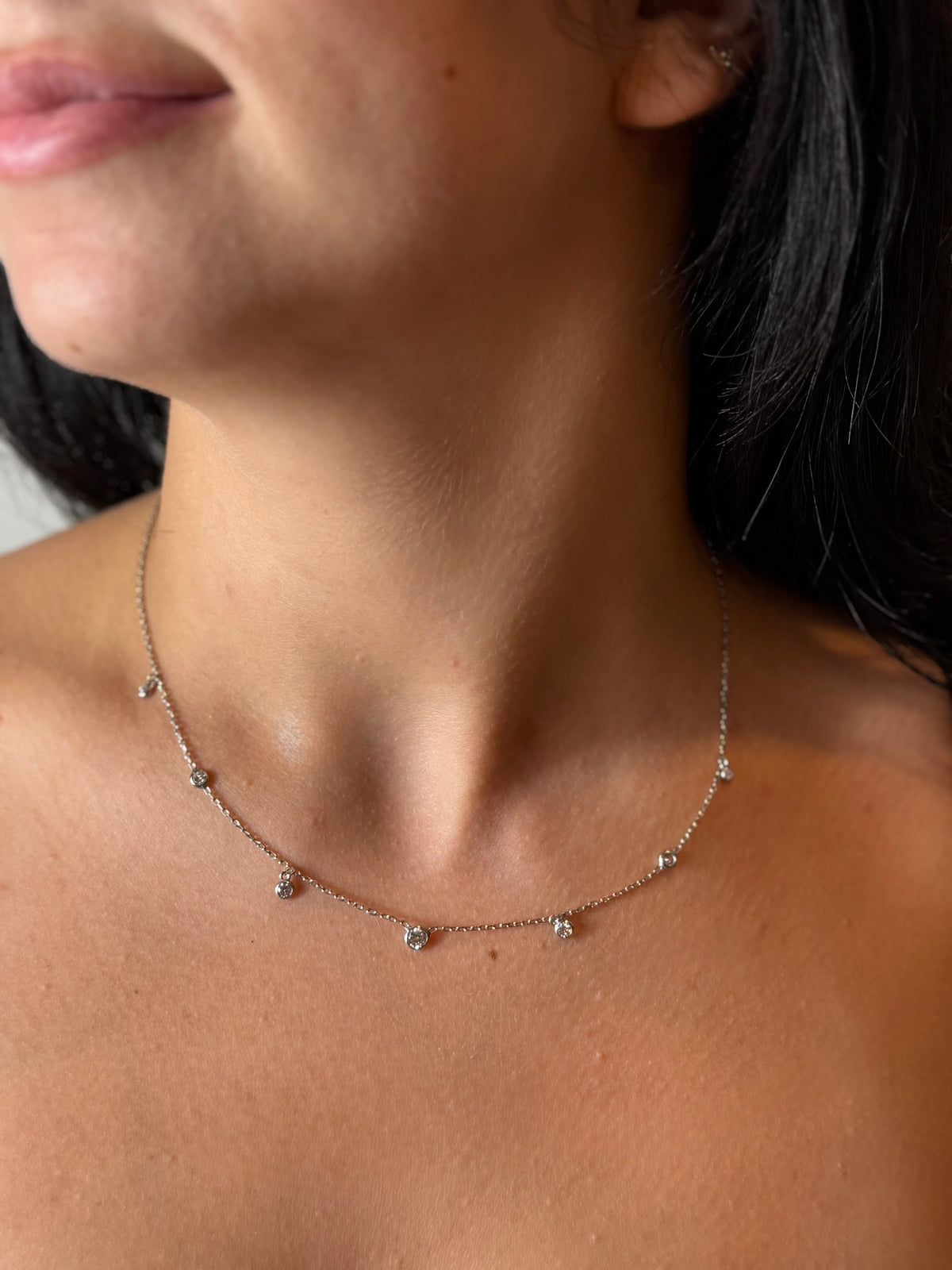 Sterling Silver Necklace with CZ Solitaires