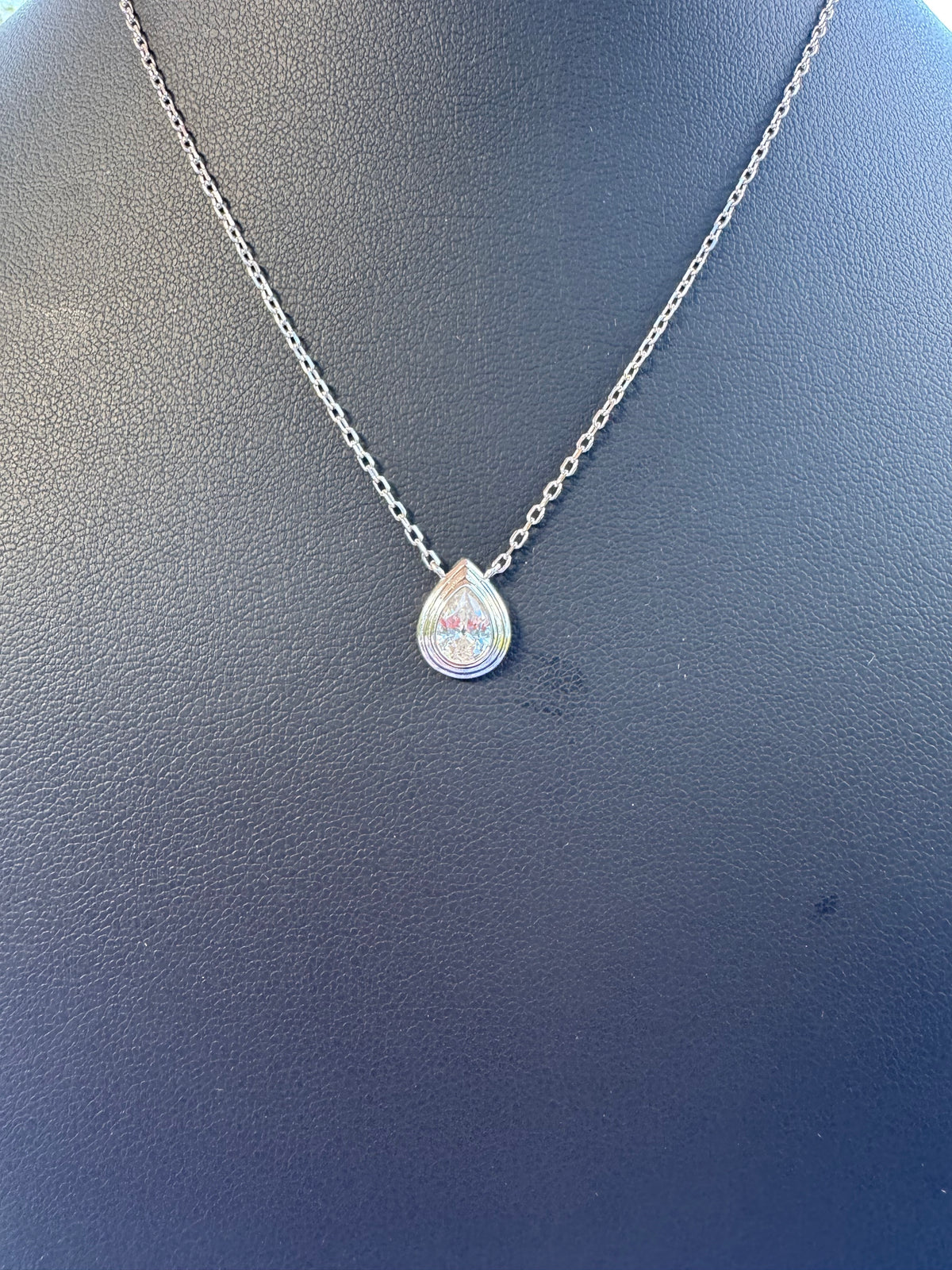 Sterling silver pear shape bezel set CZ pendant