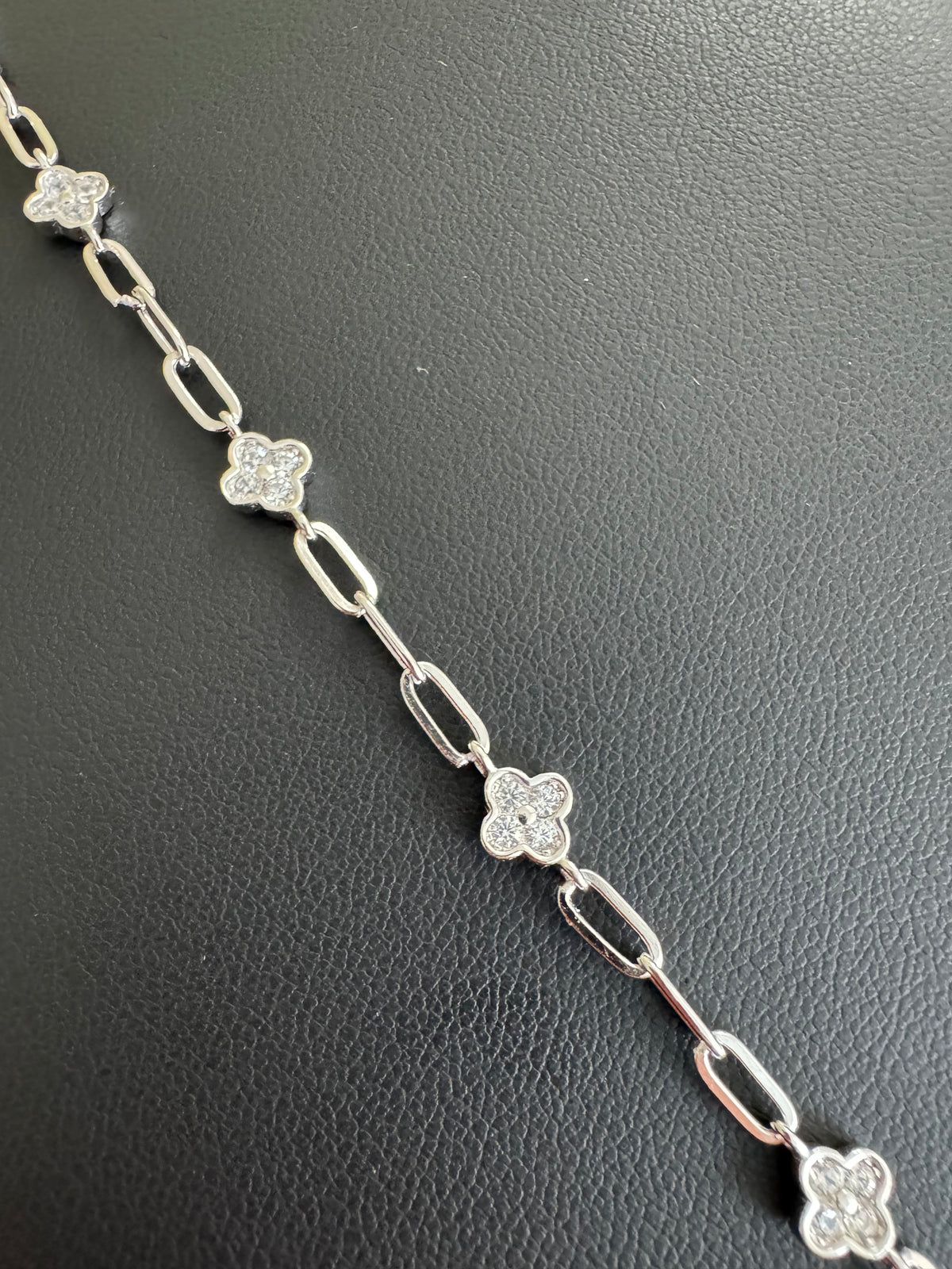 Sterling Silver Paperclip Bracelet with CZ Accents