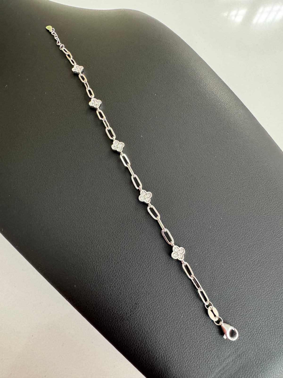 Sterling Silver Paperclip Bracelet with CZ Accents