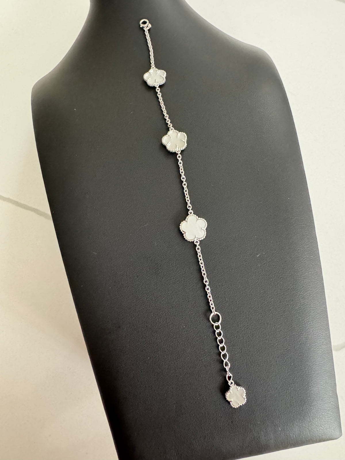 Sterling Silver Clover Bracelet with Mother of Pearl