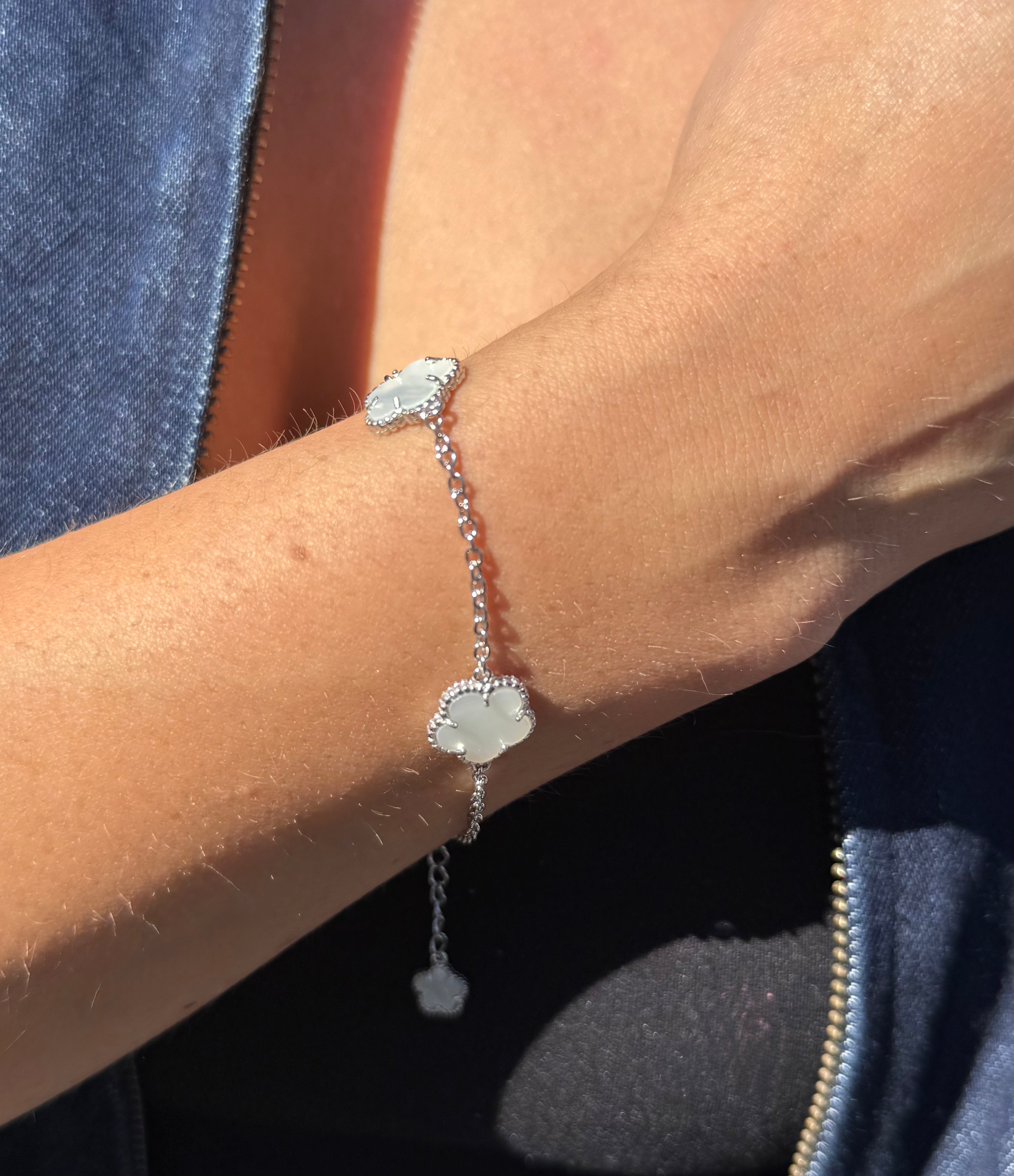 Sterling Silver Clover Bracelet with Mother of Pearl