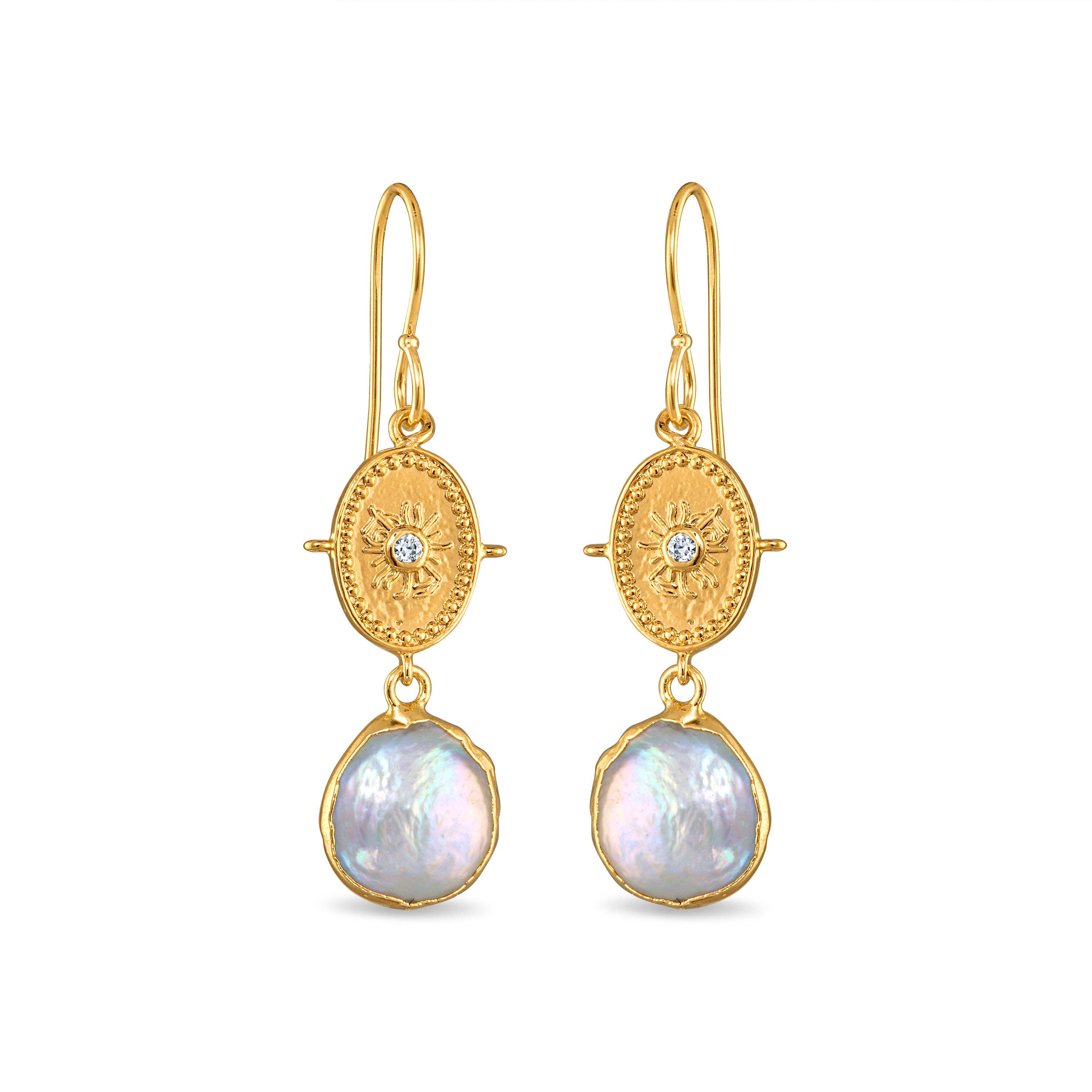 Bezeled Pearl Medallion Dangles