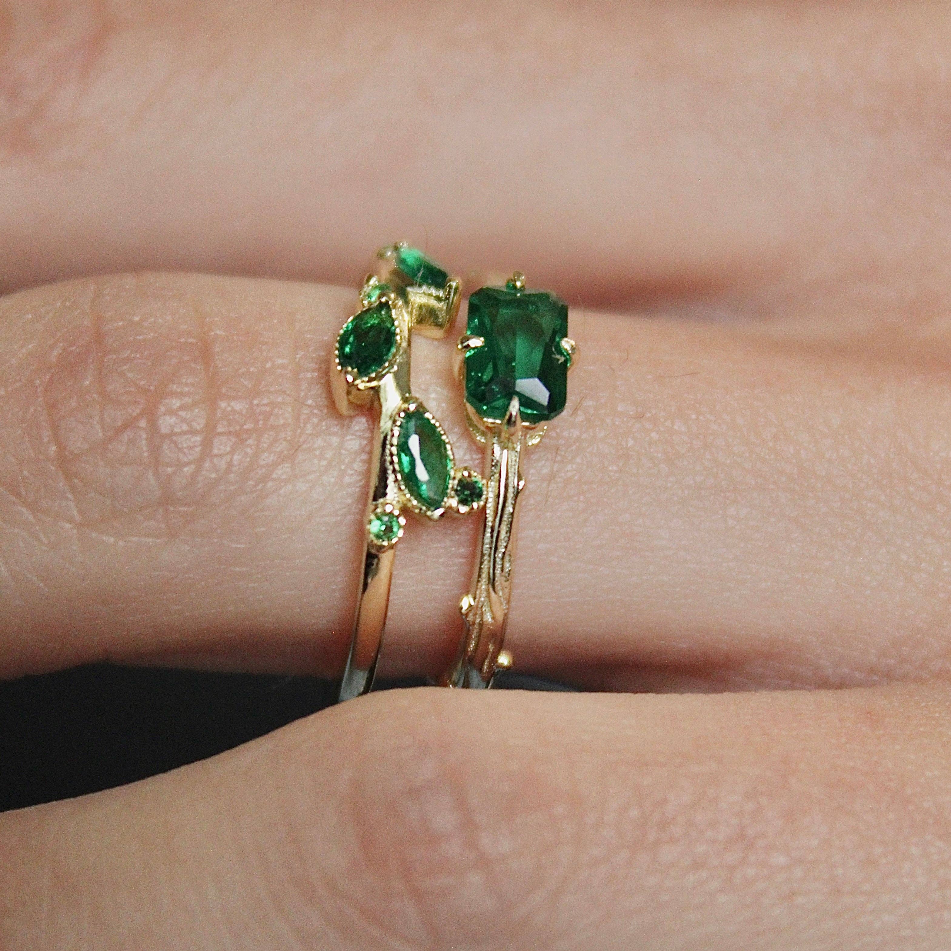 Emerald Bark Ring