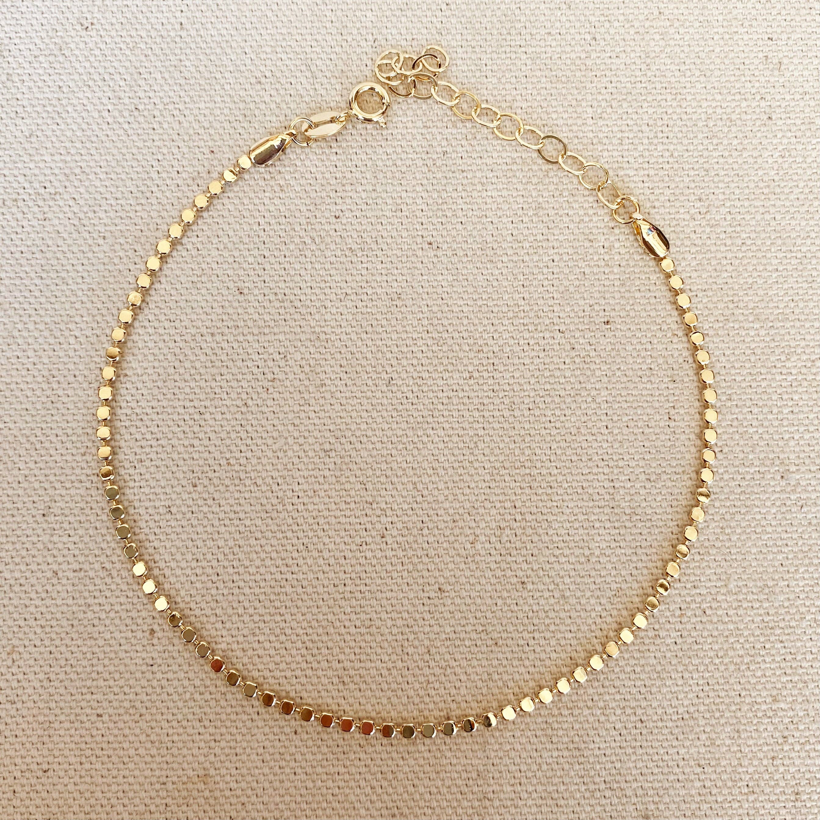 18k Gold Filled 2.0mm Flat Ball Chain Anklet