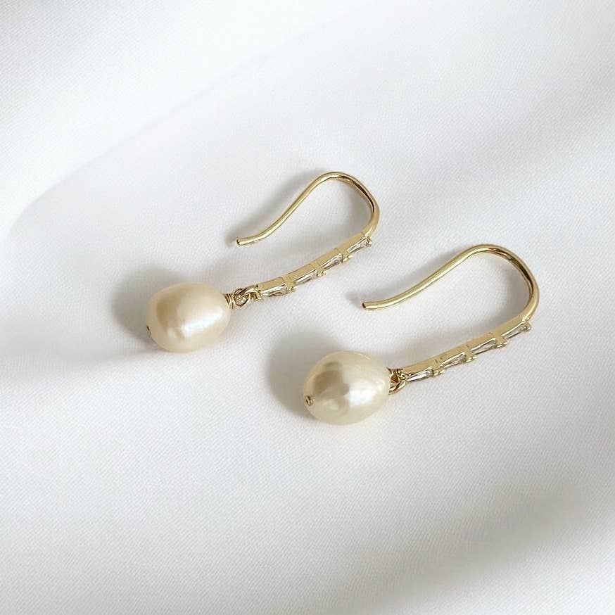 Save the Date Freshwater Pearl Dangle Earrings Gold Filled
