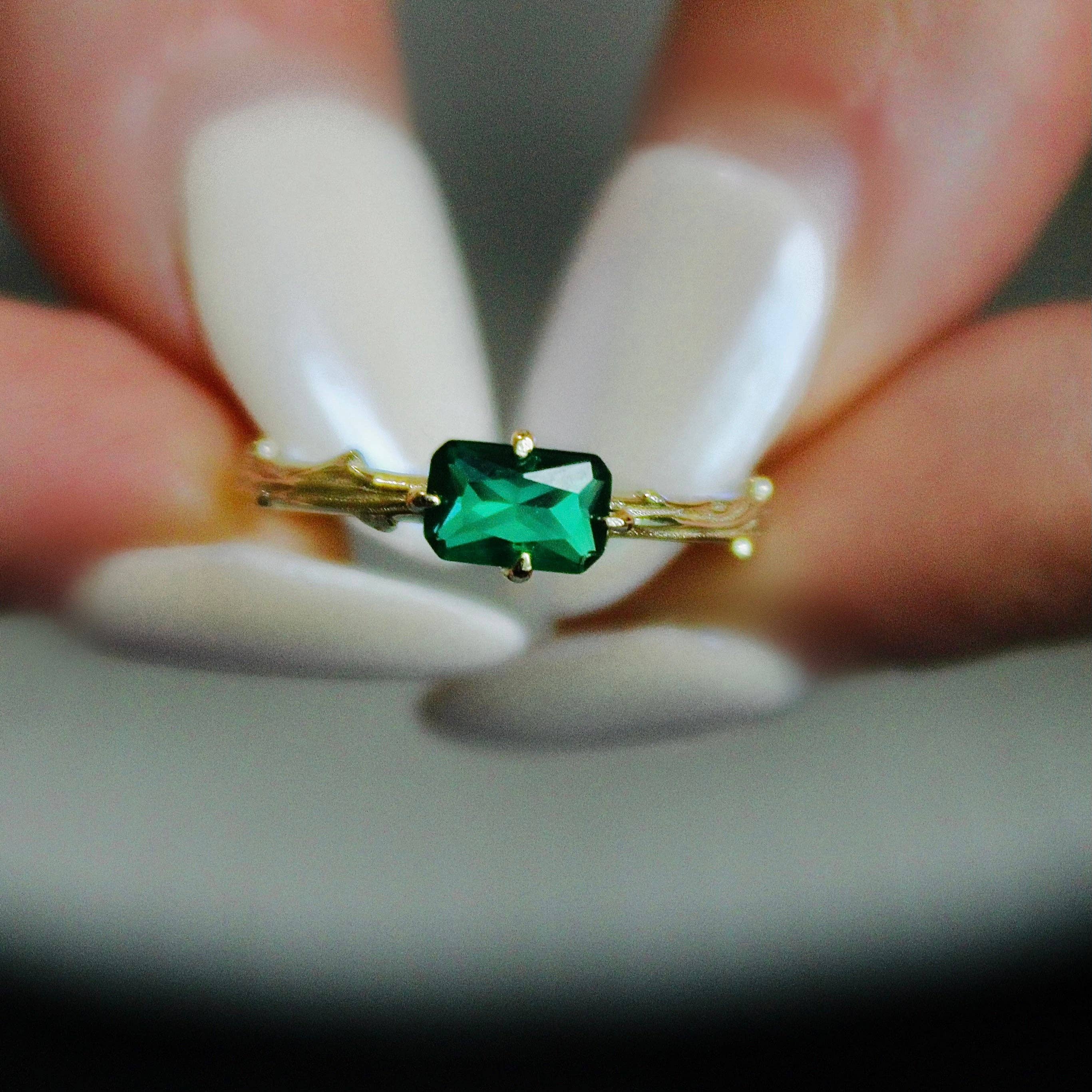 Emerald Bark Ring