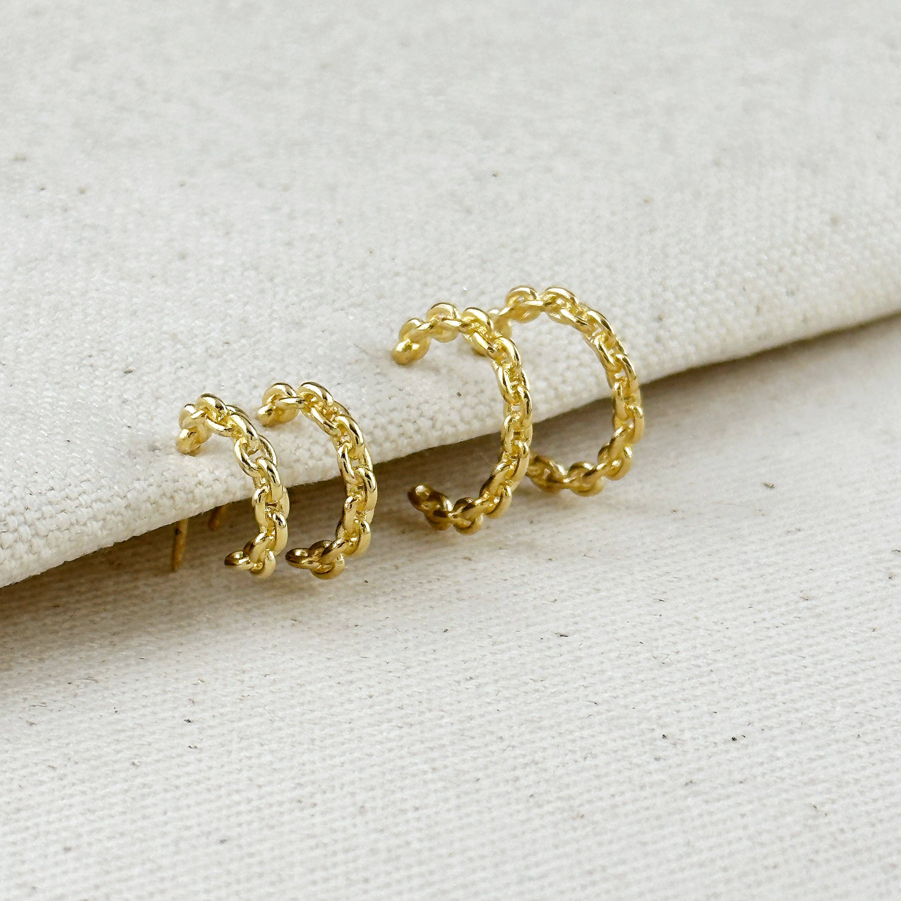 18k Gold Filled Crafted Chain C-Hoop Earrings