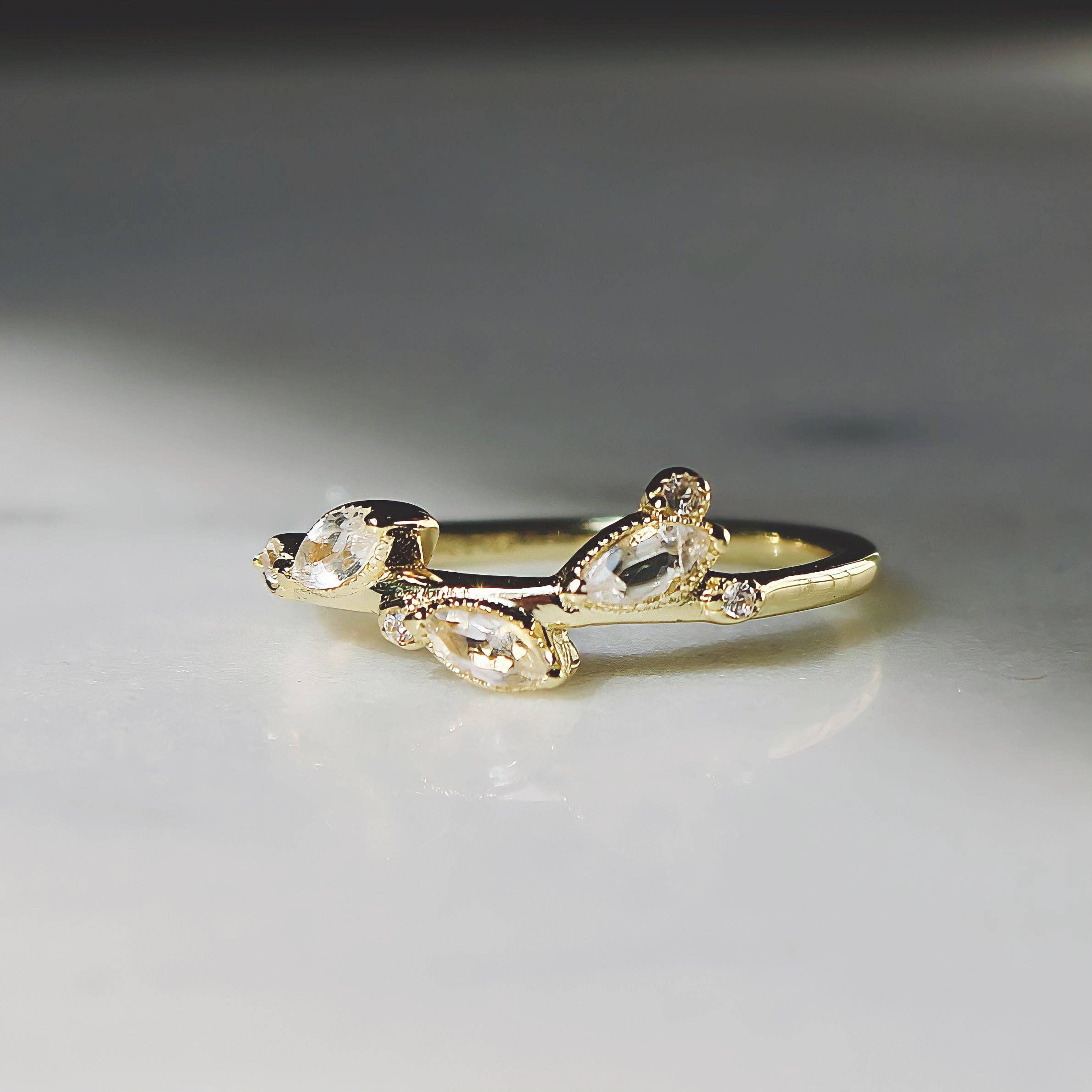 White Topaz Laurel Vine Ring