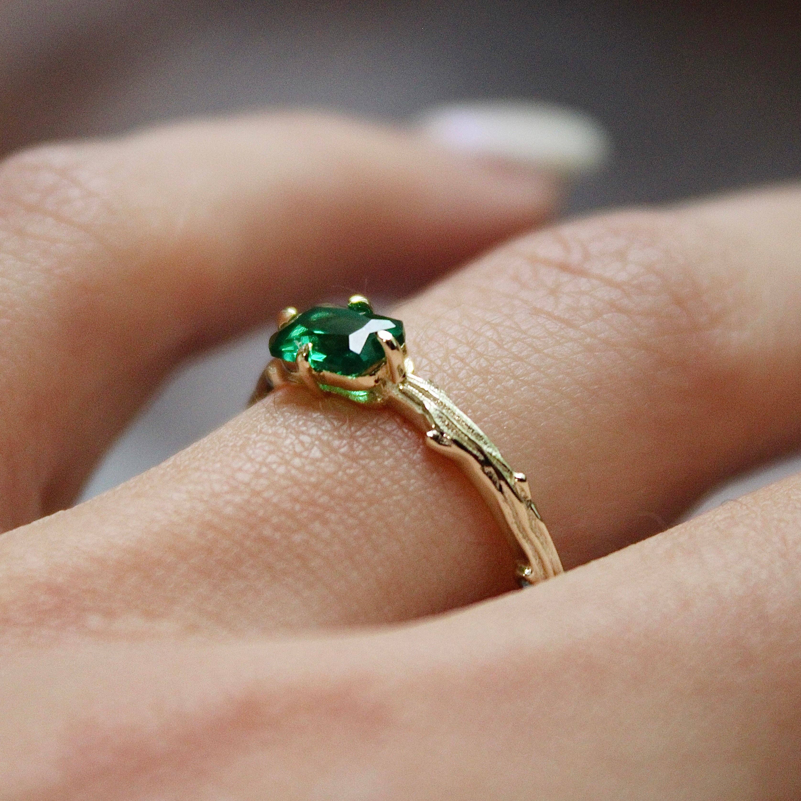 Emerald Bark Ring