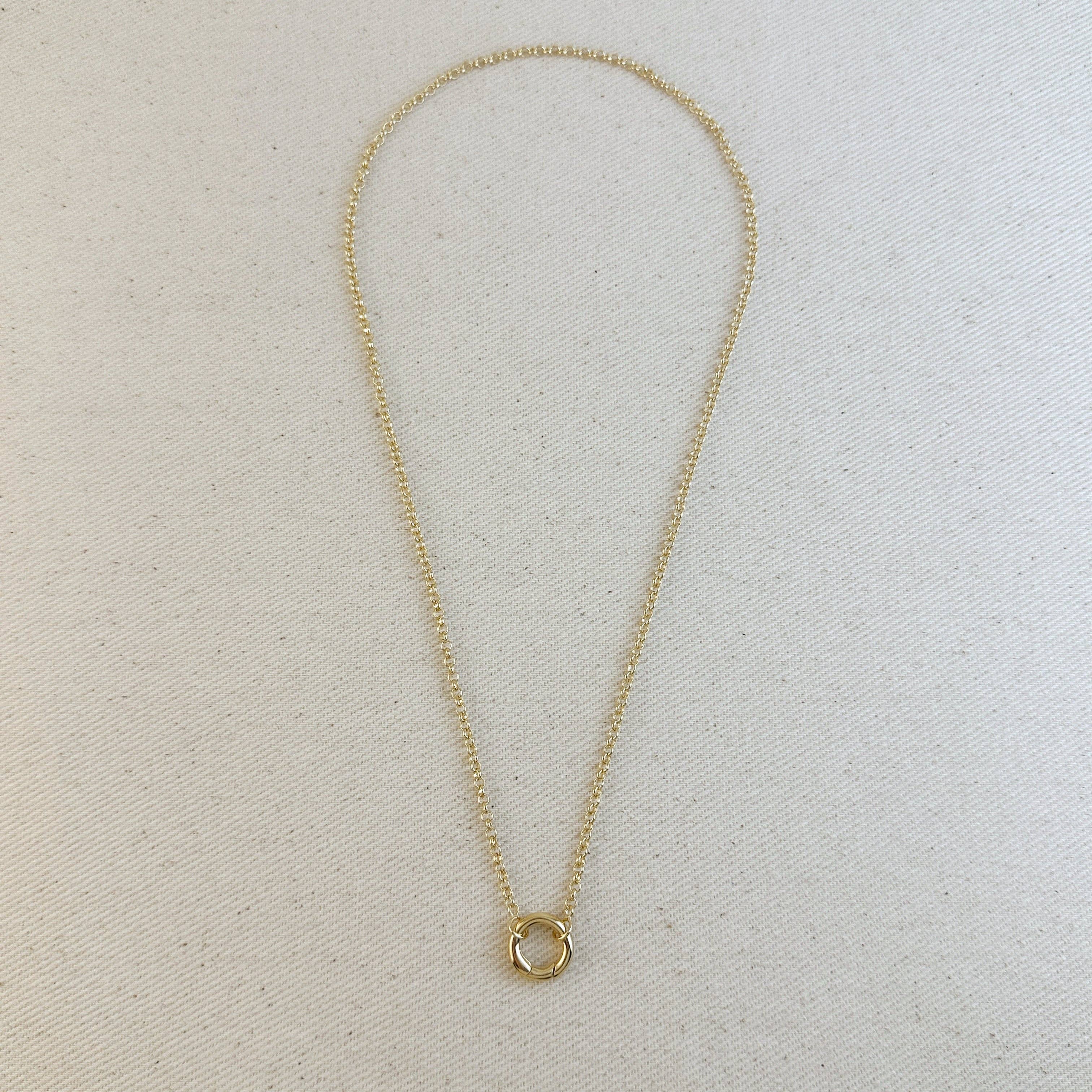 18k Gold Filled Rolo Chain Necklace Featuring Carabiner Clasp
